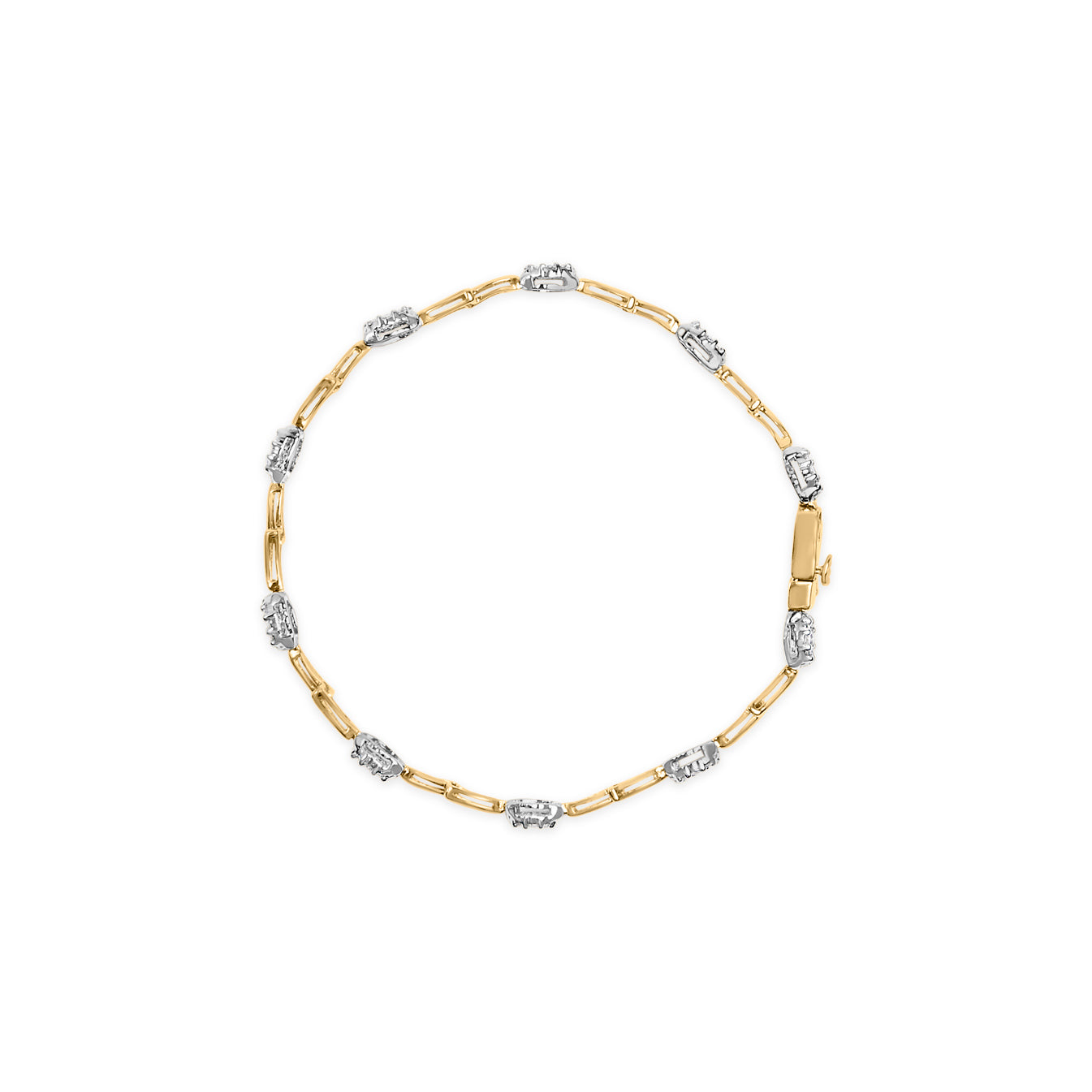 10K White and Yellow Gold 1.00 Cttw Diamond Oval Shaped Cluster Link  Bracelet (I-J Color, SI2-I1 Clarity) - 7" Inches Bids.com