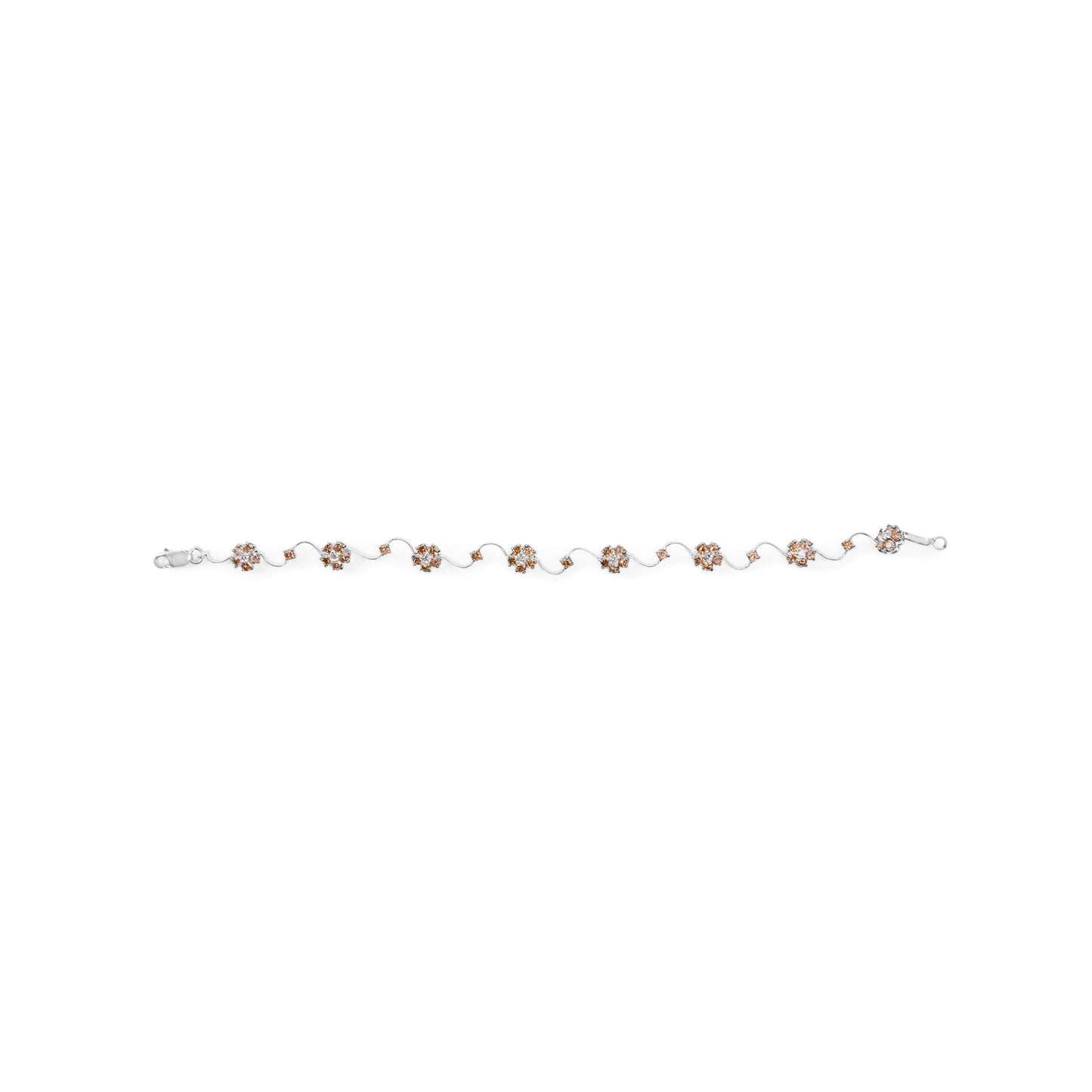 10K White Gold 4.0 Cttw Champagne and White Diamond Floral Cluster and Station Link Bracelet (H-I Color, SI2-I1 Clarity) - 7" Inches Bids.com