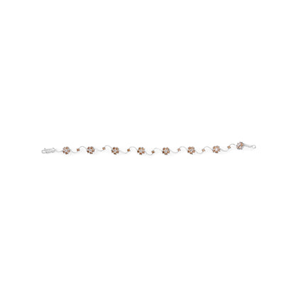 10K White Gold 4.0 Cttw Champagne and White Diamond Floral Cluster and Station Link Bracelet (H-I Color, SI2-I1 Clarity) - 7" Inches Bids.com