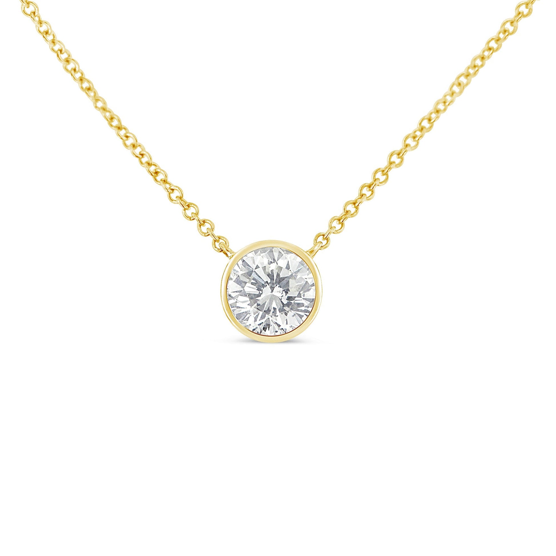 10K Yellow Gold 1/2 Carat Round Brilliant-Cut Diamond Modern Bezel-Set Solitaire 16"-18" Pendant Necklace (H-I Color, SI2-I1 Clarity) Bids.com