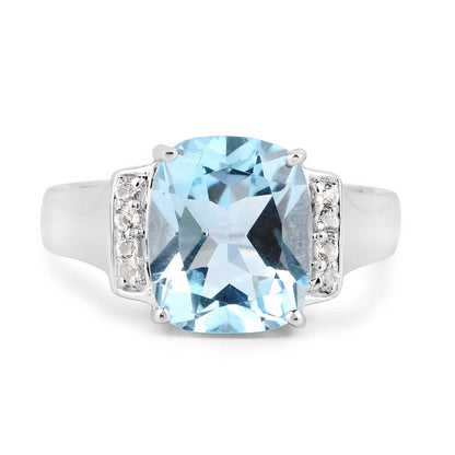 4.28 Carat Genuine Blue Topaz and White Topaz .925 Sterling Silver Ring Bids.com