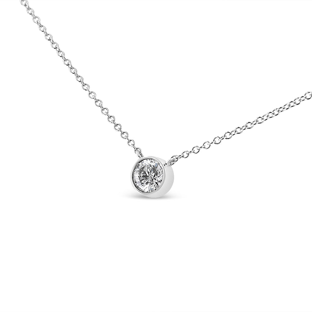 10K White Gold 1/2 Carat Round Brilliant-Cut Diamond Modern Bezel-Set Solitaire 16"-18" Pendant Necklace (H-I Color, SI2-I1 Clarity) Bids.com