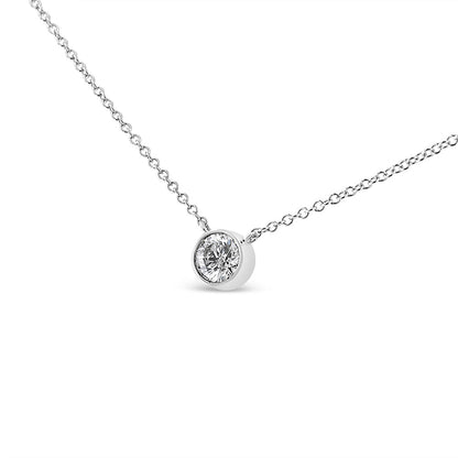 10K White Gold 1/2 Carat Round Brilliant-Cut Diamond Modern Bezel-Set Solitaire 16"-18" Pendant Necklace (H-I Color, SI2-I1 Clarity) Bids.com