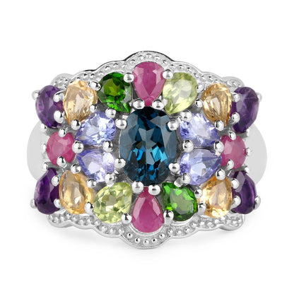 4.02 Carat Genuine Multi Stone .925 Sterling Silver Ring Bids.com