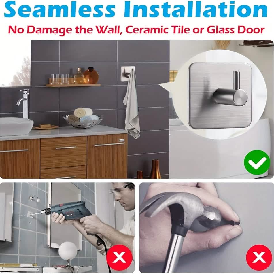 4-Pack Heavy Duty Stick Hooks – Stainless Steel, Waterproof, Wall Mount DailySale