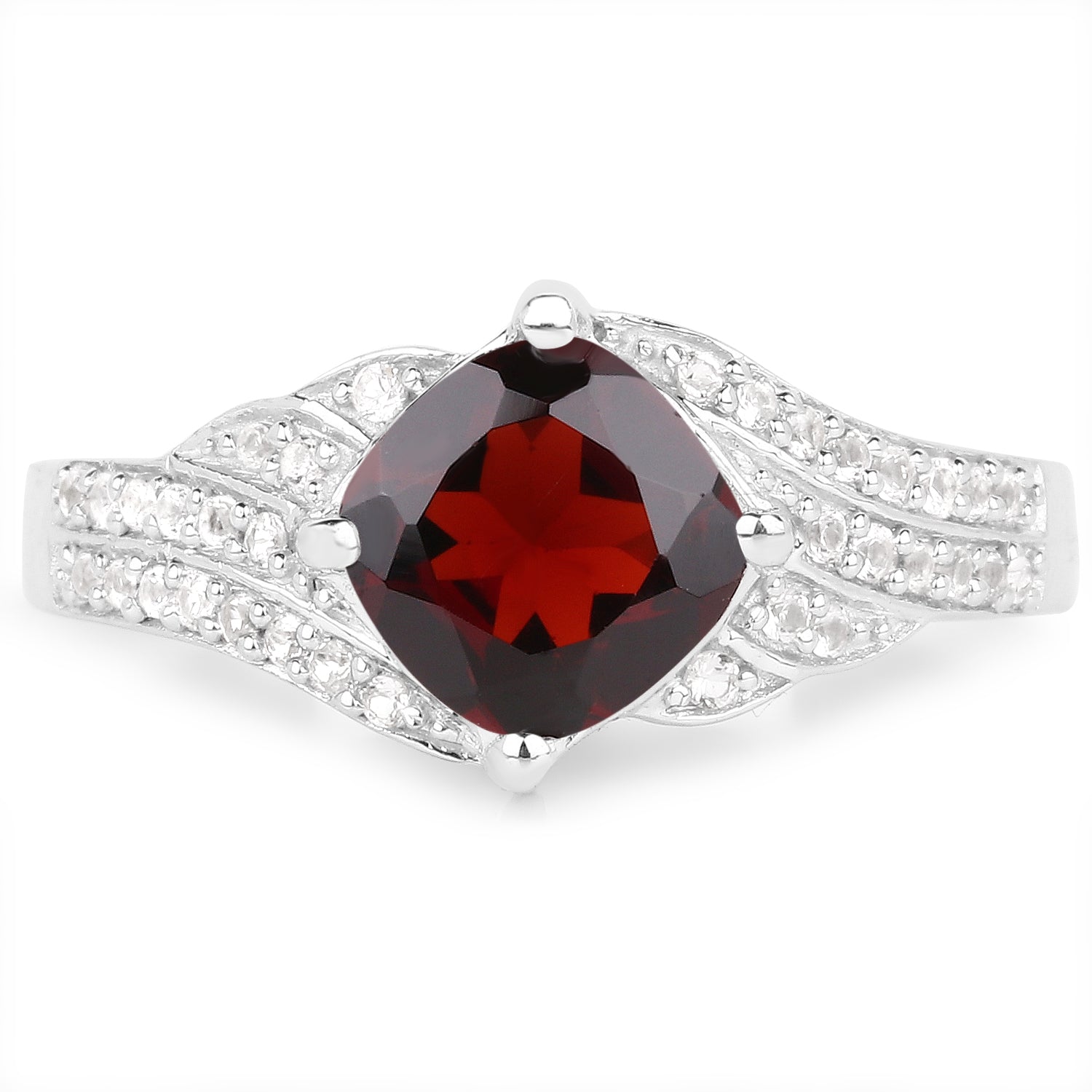 1.67 Carat Genuine Garnet and White Topaz .925 Sterling Silver Ring Bids.com