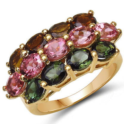 14K Yellow Gold Plated 4.58 Carat Genuine Multi Tourmaline .925 Sterling Silver Ring Bids.com