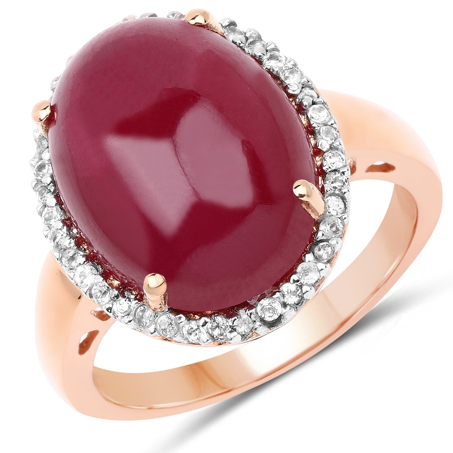 14K Rose Gold Plated 16.69 Carat Genuine Glass Filled Ruby and White Topaz .925 Sterling Silver Ring Bids.com