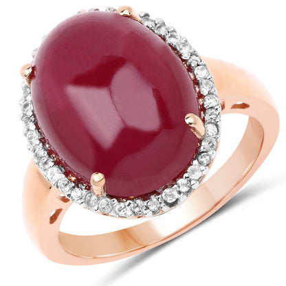 14K Rose Gold Plated 16.69 Carat Genuine Glass Filled Ruby and White Topaz .925 Sterling Silver Ring Bids.com