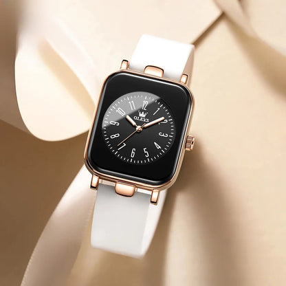 Women's Rectangular Gold Tone Quartz Watch Silicone Strap BandsCo Straps