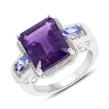 6.25 Carat Genuine Amethyst and Tanzanite .925 Sterling Silver Ring Bids.com