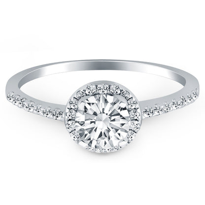 14k White Gold Diamond Halo Collar Engagement Ring Bids.com