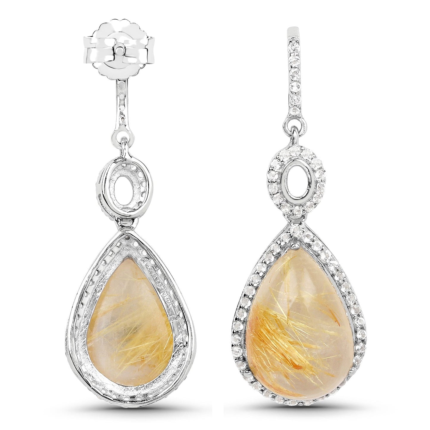 10.04 Carat Genuine Golden Rutile And White Topaz .925 Sterling Silver Earrings Bids.com