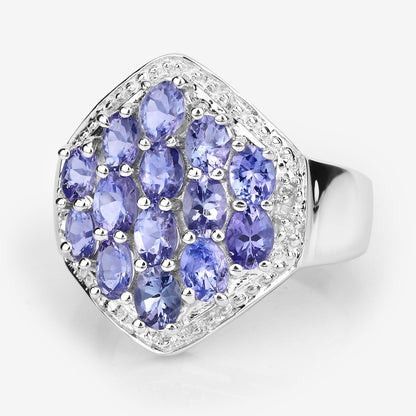 2.41 Carat Genuine Tanzanite and White Topaz .925 Sterling Silver Ring Bids.com