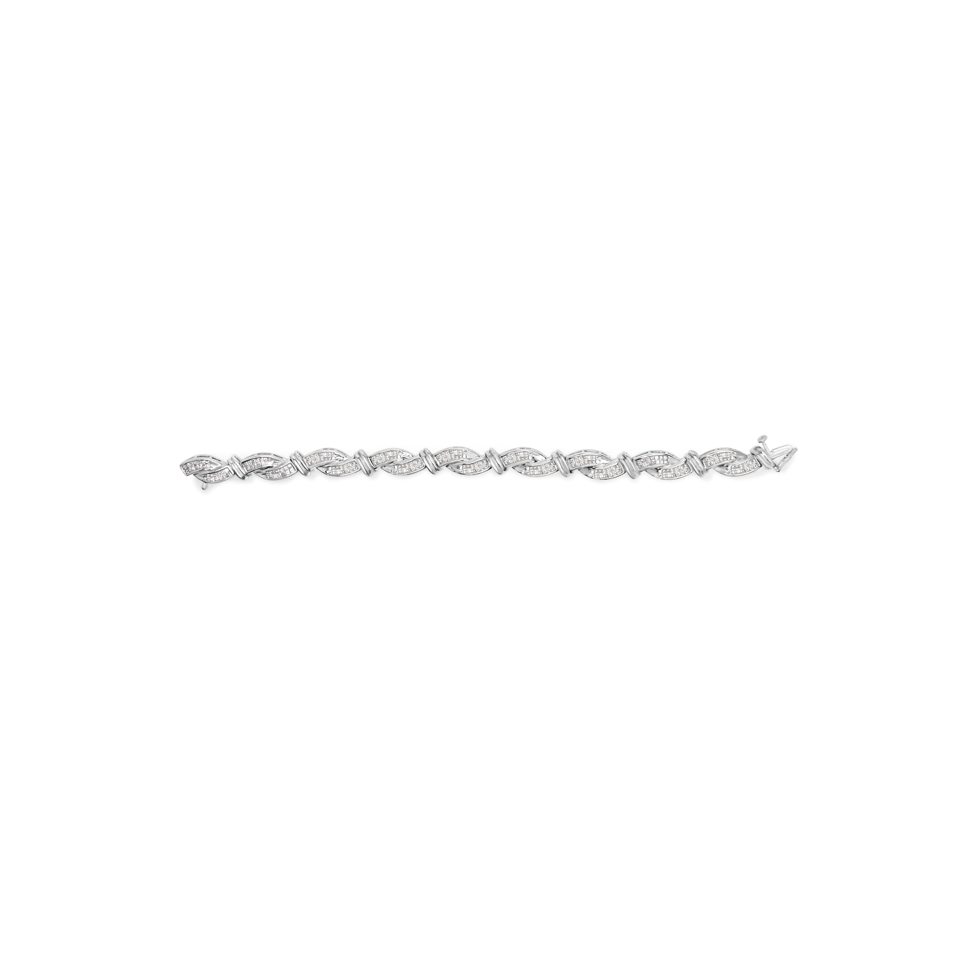 14K White Gold 4.0 Cttw Invisble Set Princess-Cut Diamond Wave Style Link Bracelet (H-I Color, SI2-I1 Clarity) - 7" Bids.com