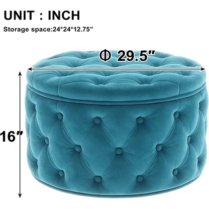 29.5" Tufted Velvet Round Ottoman Classic Button Living Room Footrest with Storage DailySale
