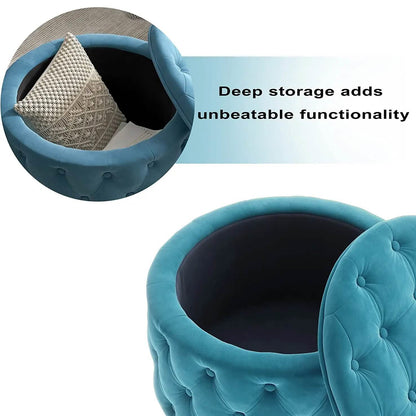 29.5" Tufted Velvet Round Ottoman Classic Button Living Room Footrest with Storage DailySale