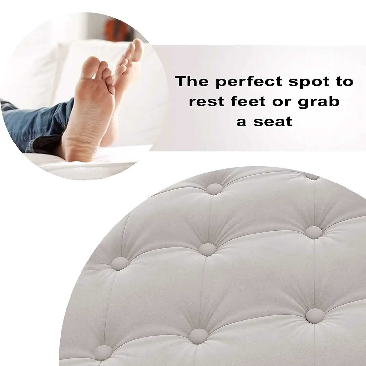 29.5" Tufted Velvet Round Ottoman Classic Button Living Room Footrest with Storage DailySale