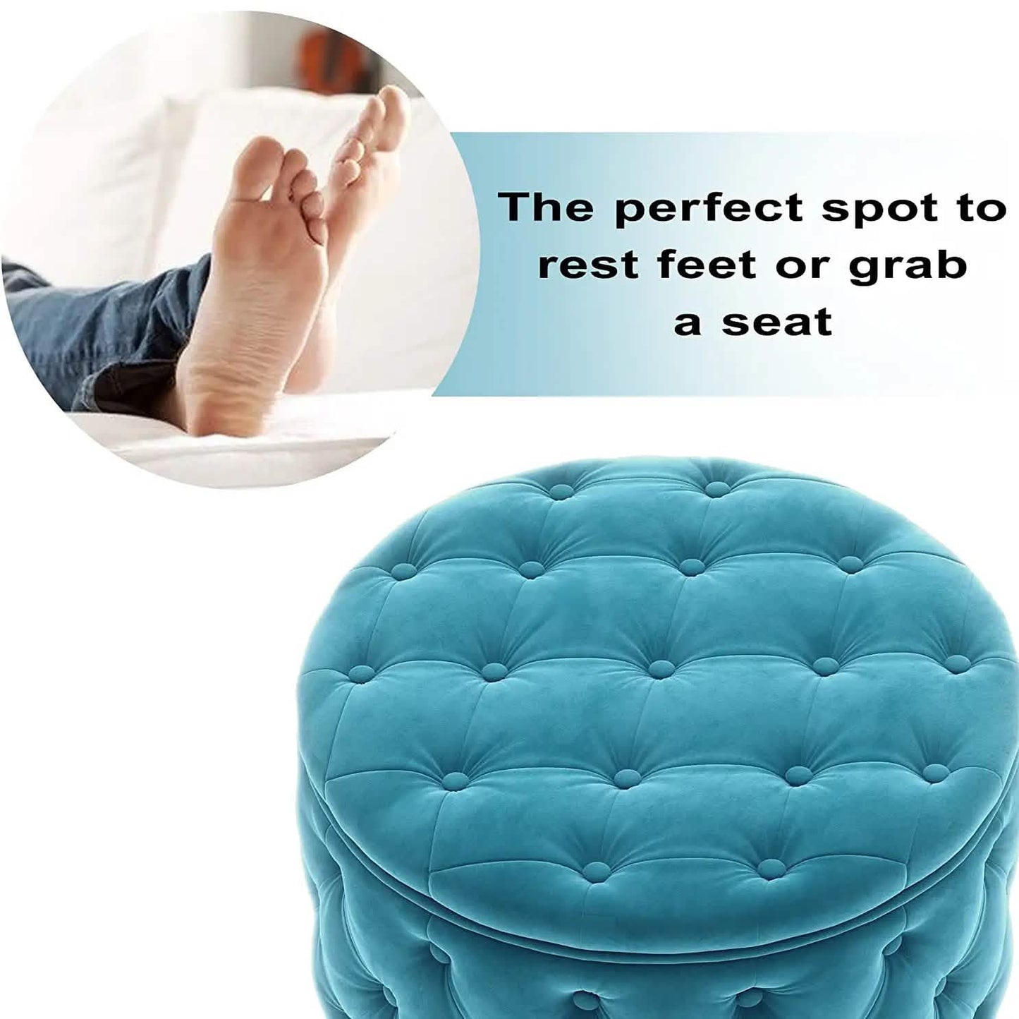 29.5" Tufted Velvet Round Ottoman Classic Button Living Room Footrest with Storage DailySale