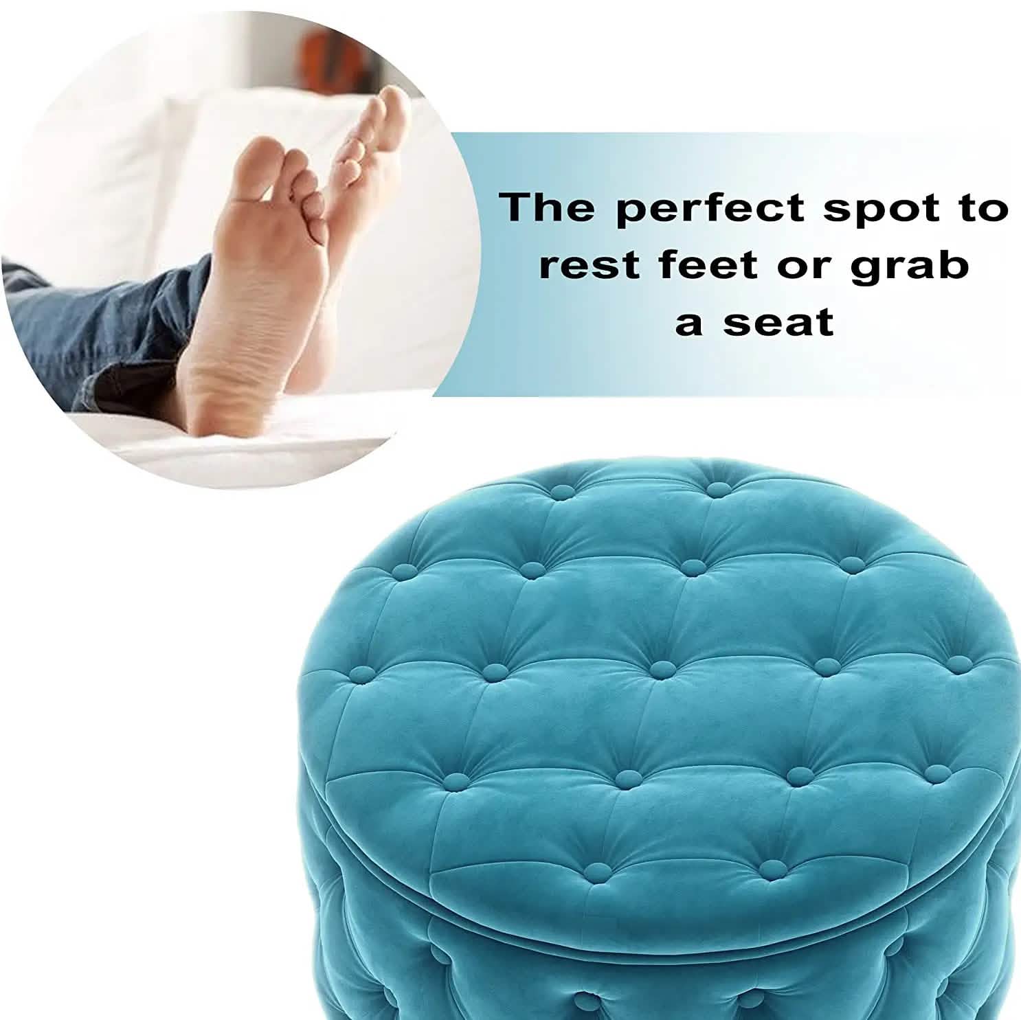 29.5" Tufted Velvet Round Ottoman Classic Button Living Room Footrest with Storage DailySale