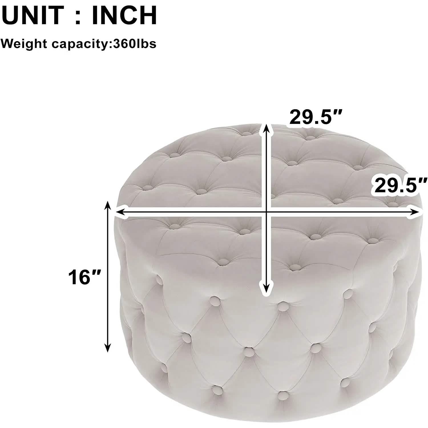 29.5" Tufted Velvet Round Ottoman Classic Button Living Room Footrest with Storage DailySale