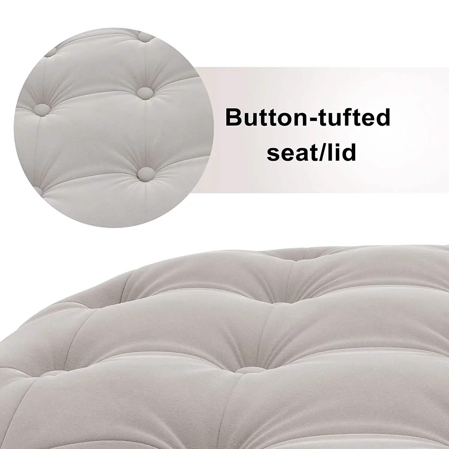 29.5" Tufted Velvet Round Ottoman Classic Button Living Room Footrest with Storage DailySale