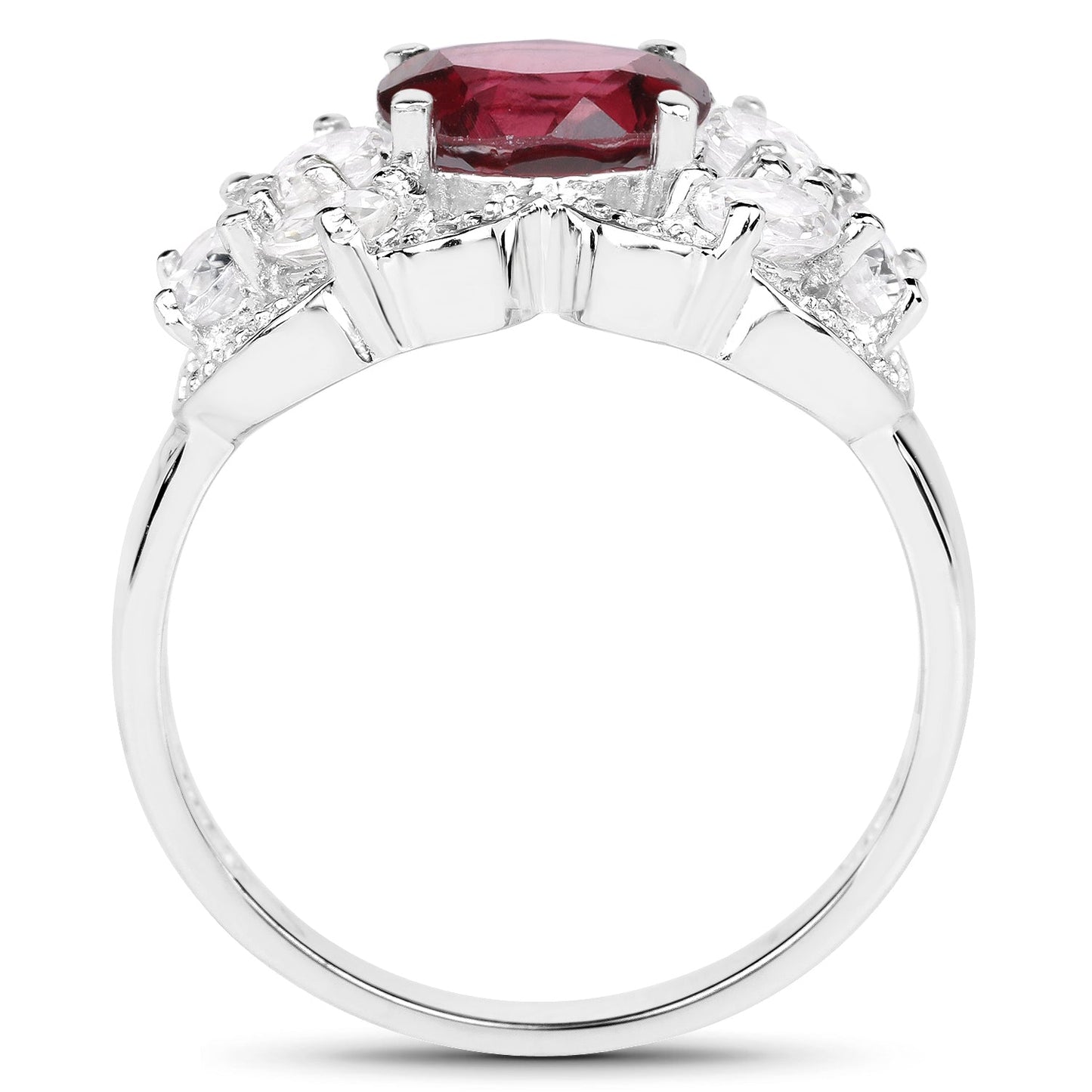 3.16 Carat Genuine Rhodolite and White Zircon .925 Sterling Silver Ring Bids.com