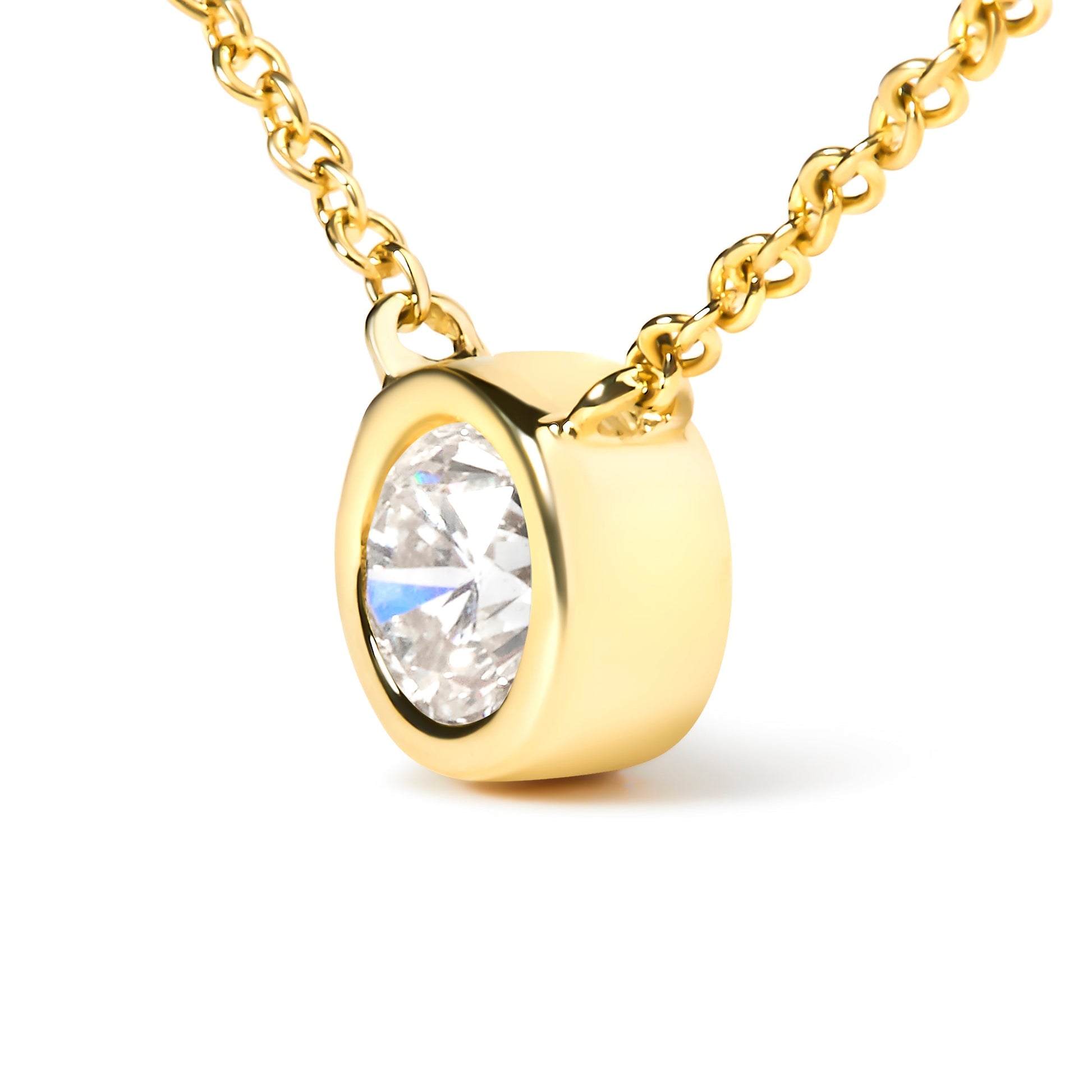 10K Yellow Gold 1/3 Carat Round Brilliant-Cut Diamond Modern Bezel-Set Solitaire 16"-18" Pendant Necklace (H-I Color, SI2-I1 Clarity) Bids.com