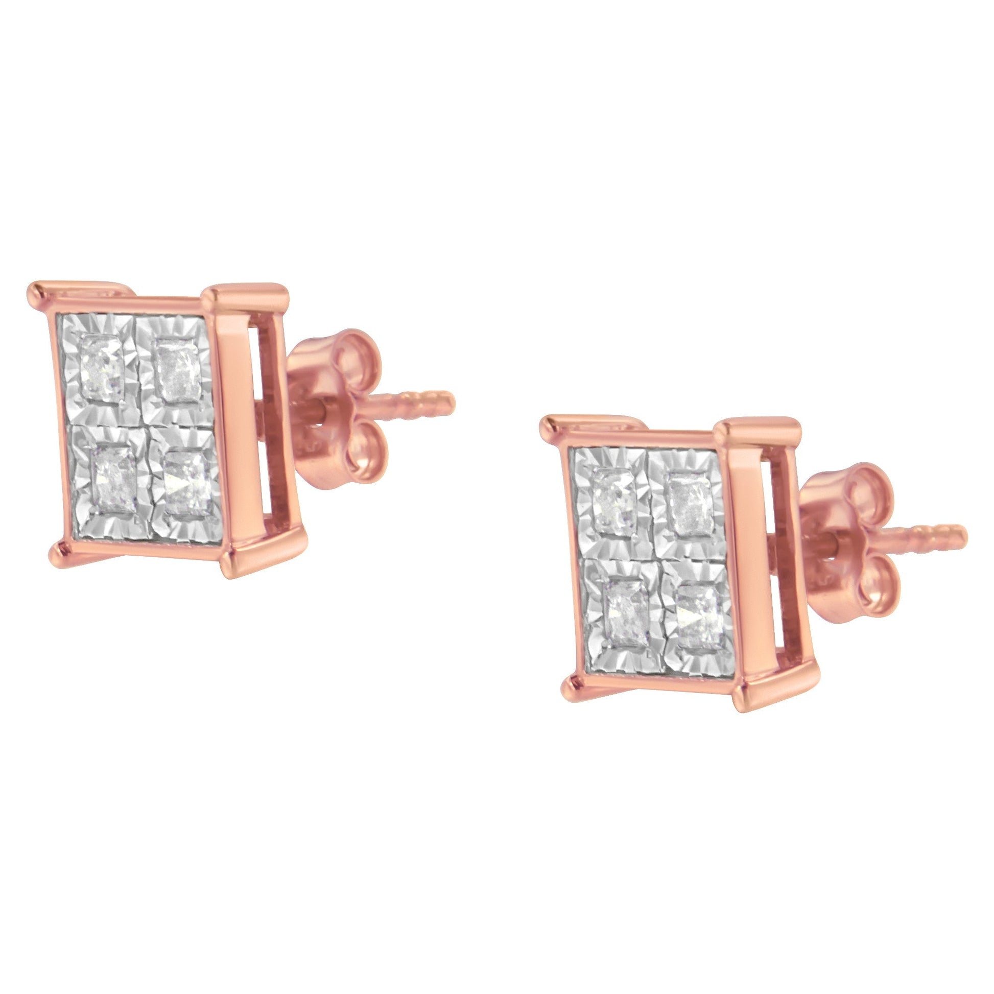 Rose Gold Plated Sterling Silver Diamond Composite Stud Earrings (3/4 cttw, J-K Color, I1-I2 Clarity) Bids.com
