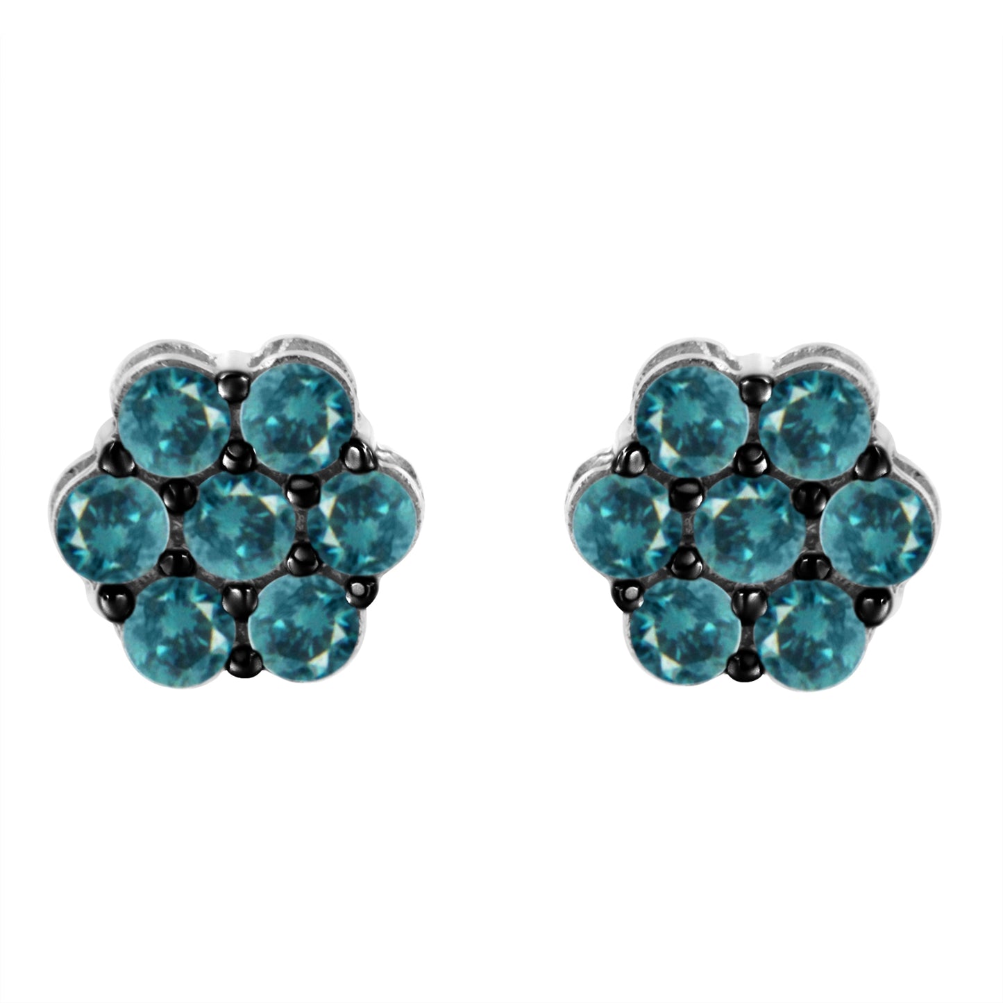 Sterling Silver Treated Blue Diamond Floral Stud Earrings (1 cttw, Blue Color, I2-I3 Clarity) Bids.com
