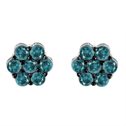 Sterling Silver Treated Blue Diamond Floral Stud Earrings (1 cttw, Blue Color, I2-I3 Clarity) Bids.com