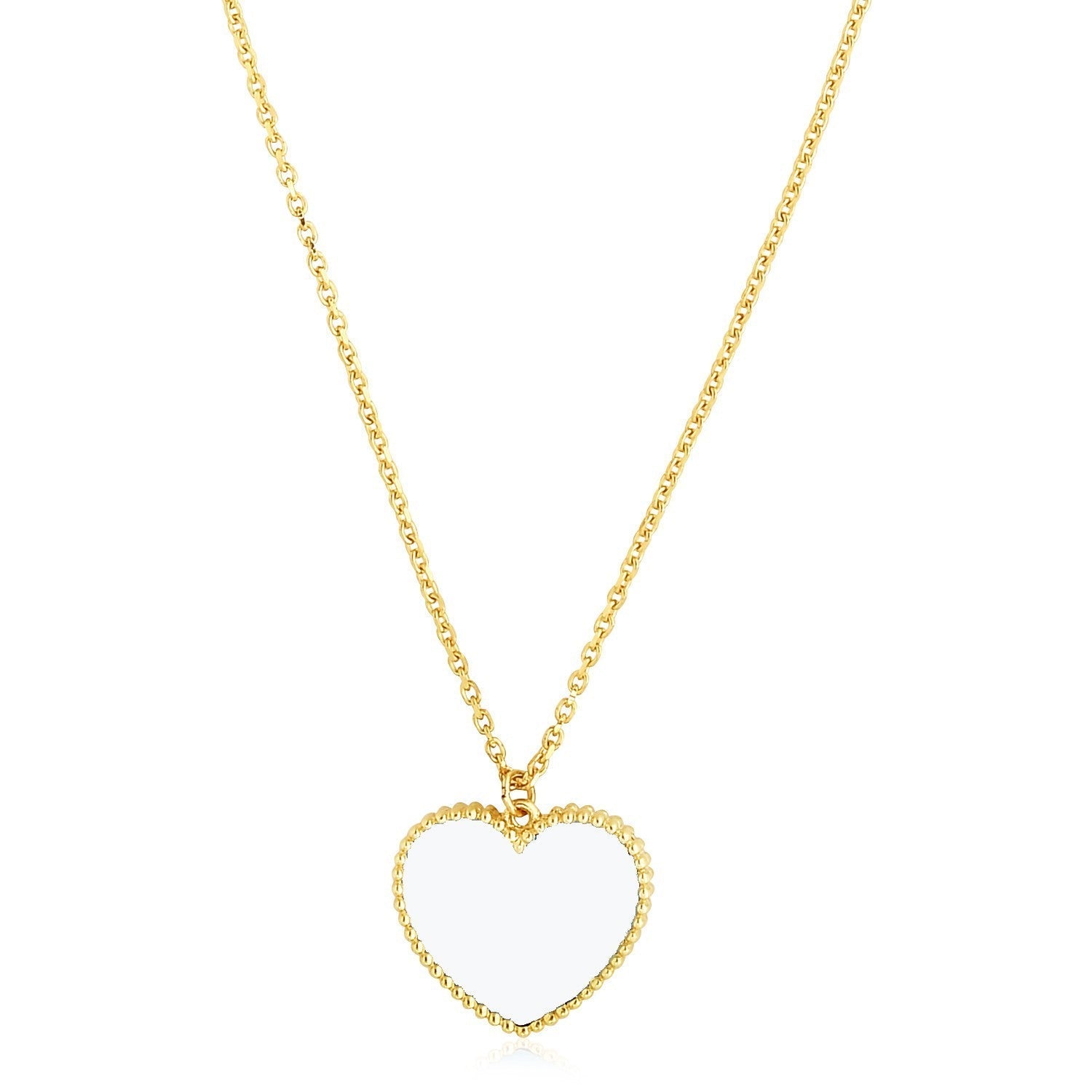 14k Yellow Gold High Polish Heart Pearl Paste Necklace Bids.com