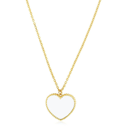 14k Yellow Gold High Polish Heart Pearl Paste Necklace Bids.com