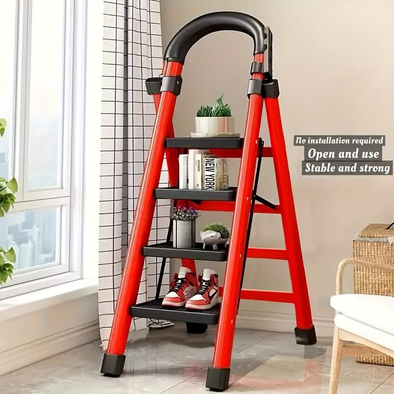 Folding 3/4-Step Ladder – Portable Steel Step Stool, Anti-Slip DailySale