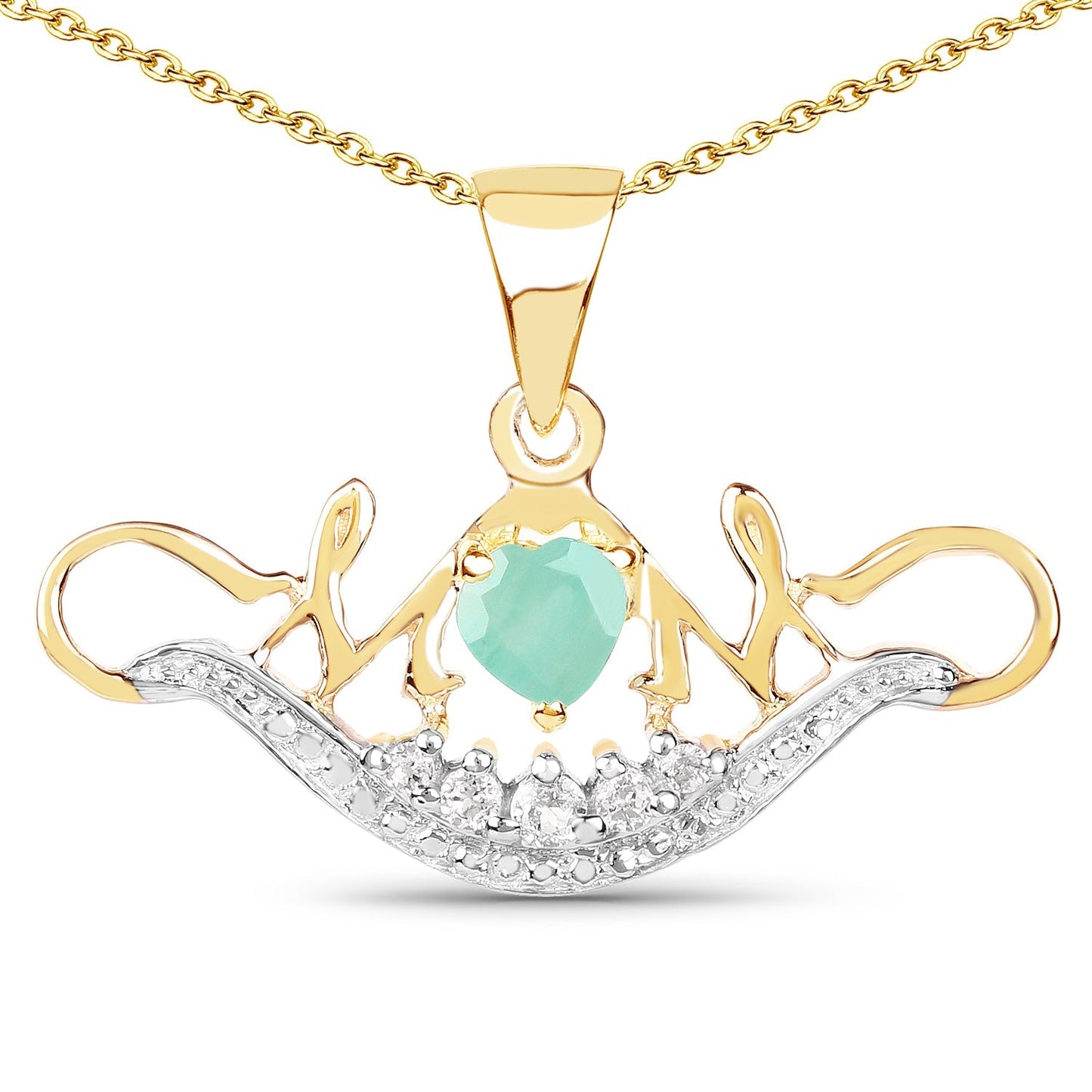 14K Yellow Gold Plated 0.62 Carat Genuine Emerald and White Topaz .925 Sterling Silver Pendant Bids.com
