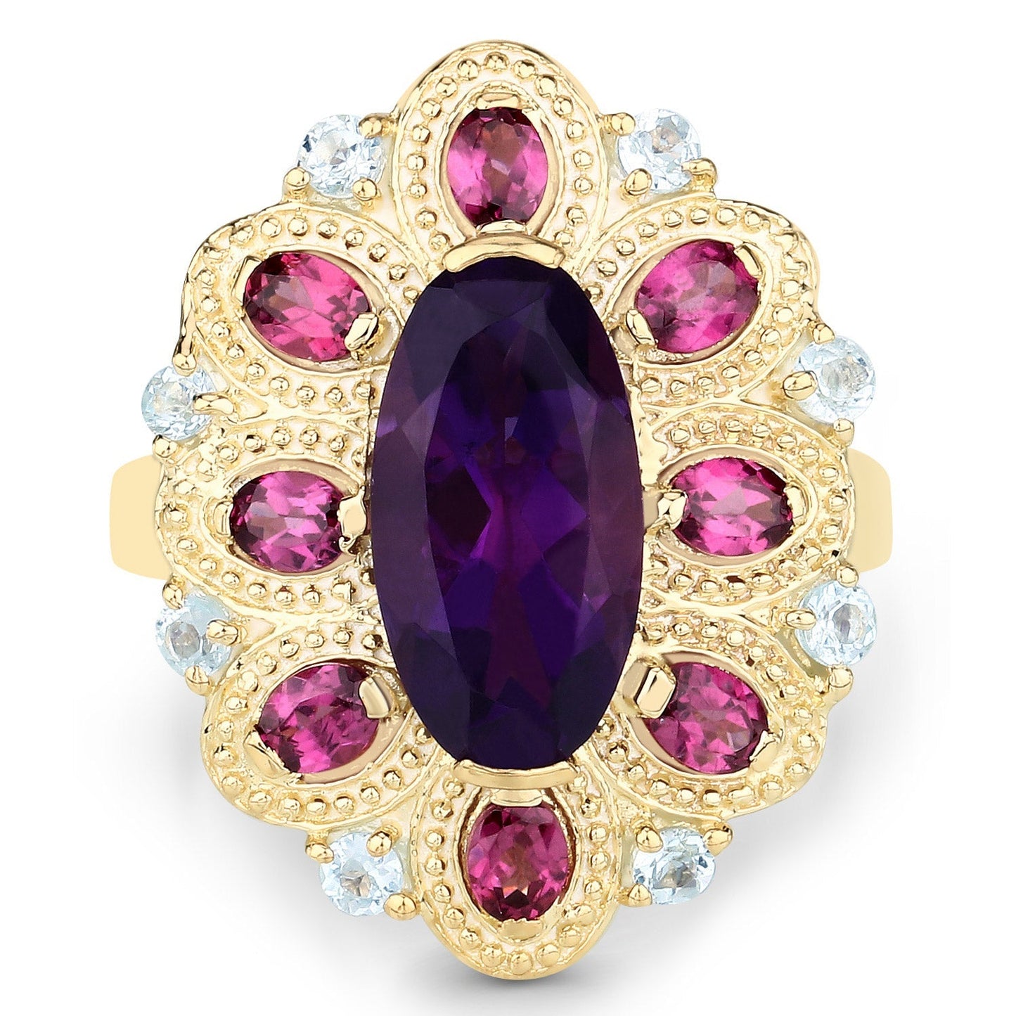 6.80 Carat Genuine Amethyst, Rhodolite and Blue Topaz .925 Sterling Silver Ring Bids.com