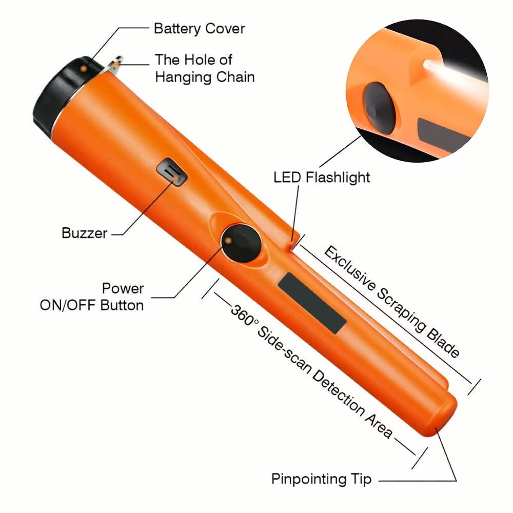 360° Pinpointer Metal Detector with LED, Vibration & Holster (Orange) DailySale
