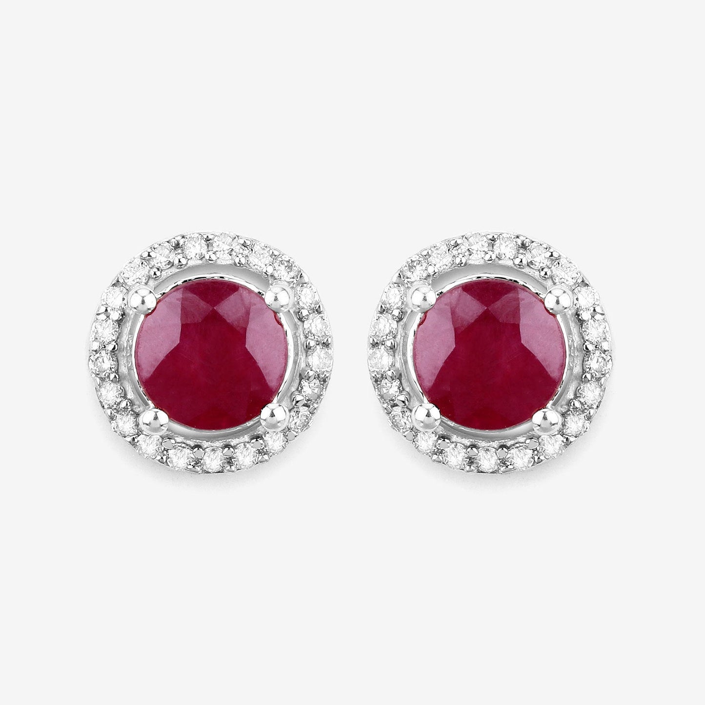 1.22 Carat Genuine Ruby and White Diamond 14K White Gold Earrings Bids.com