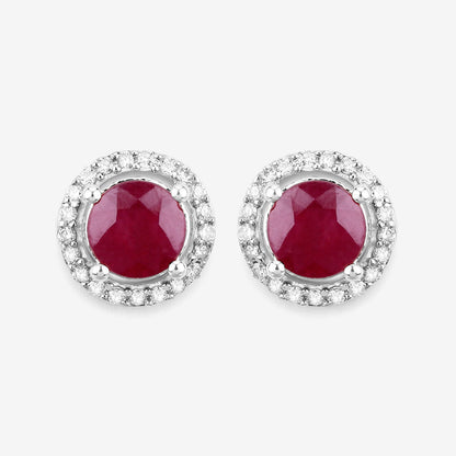 1.22 Carat Genuine Ruby and White Diamond 14K White Gold Earrings Bids.com