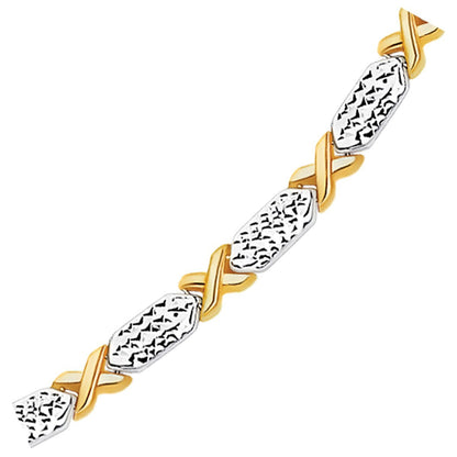14k Two-Tone Gold Fancy X Line Bracelet Bids.com