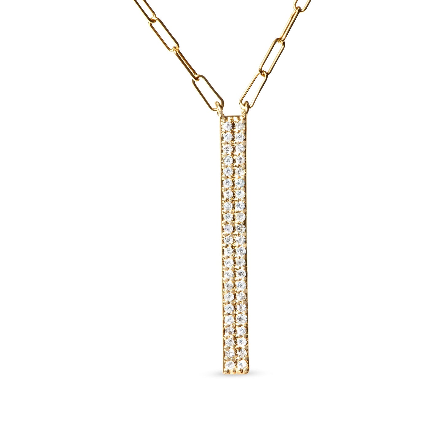 14K Yellow Gold 3/8 Cttw Two-Strand Marquise and Bar Charm Paper Clip Link Pendant Necklace  (I-J Color, I1-I2 Clarity) -18" and 20" Inch Lengths Bids.com