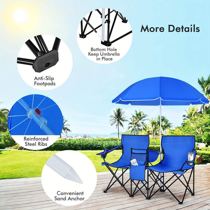 Folding Double Camping Chair with Umbrella (Blue) DailySale
