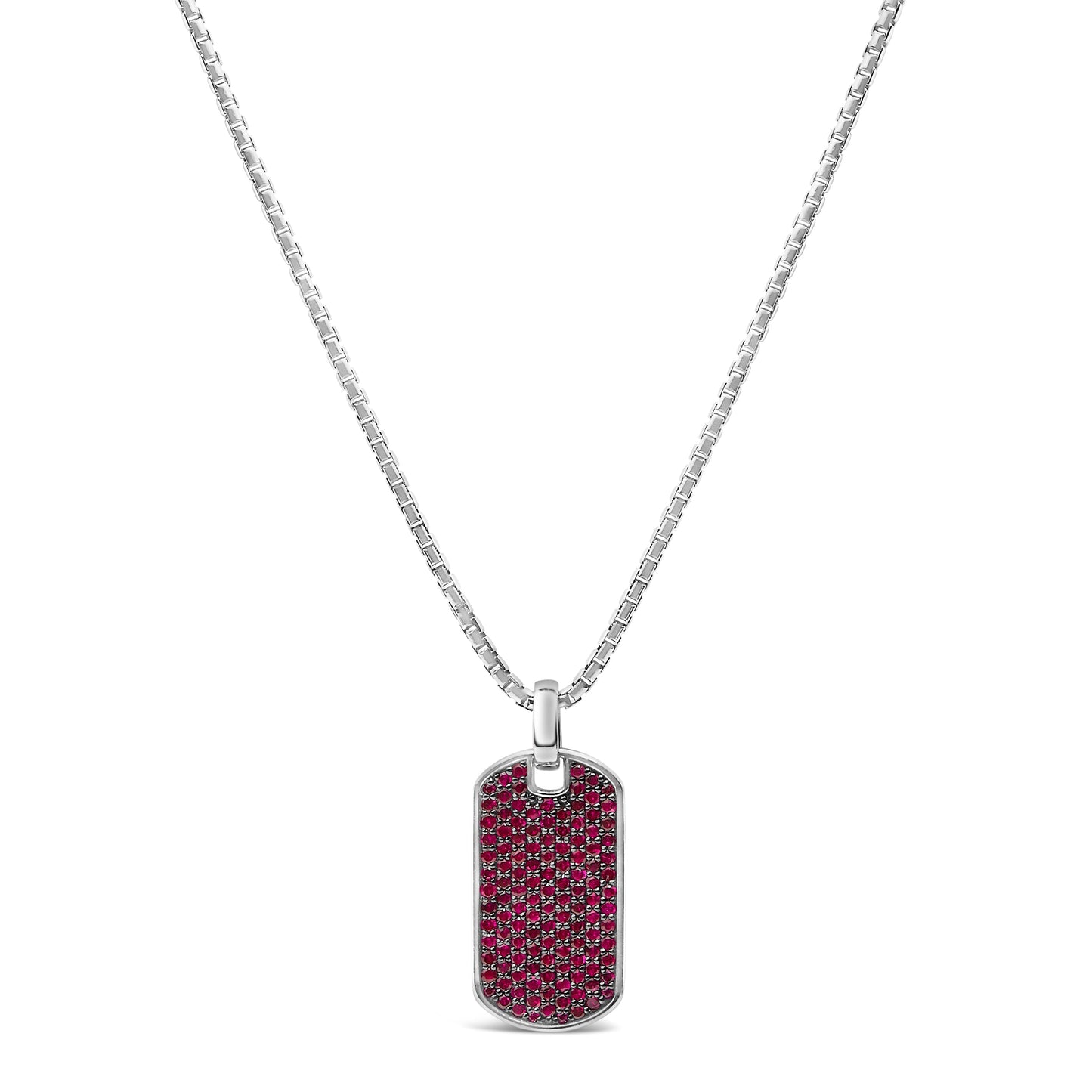 Men's .925 Sterling Silver Created Red Ruby Dog Tag Pendant Necklace - 22" Inches Bids.com