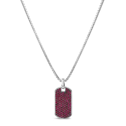 Men's .925 Sterling Silver Created Red Ruby Dog Tag Pendant Necklace - 22" Inches Bids.com