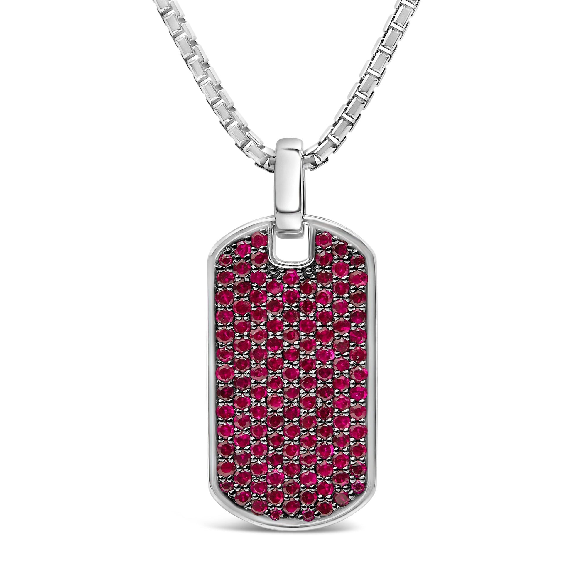 Men's .925 Sterling Silver Created Red Ruby Dog Tag Pendant Necklace - 22" Inches Bids.com