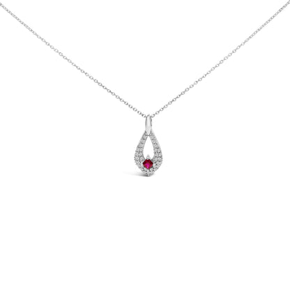 .925 Sterling Silver Created Red Ruby and White Sapphire Pear Shaped Pendant Necklace - 18" Inches Bids.com