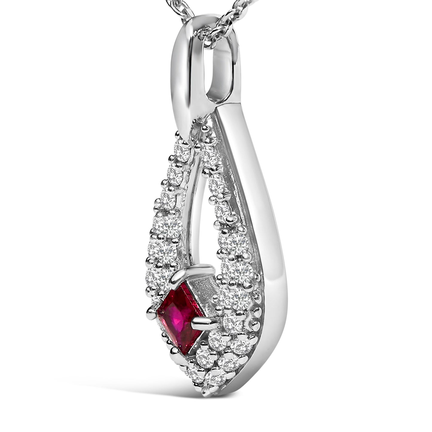 .925 Sterling Silver Created Red Ruby and White Sapphire Pear Shaped Pendant Necklace - 18" Inches Bids.com