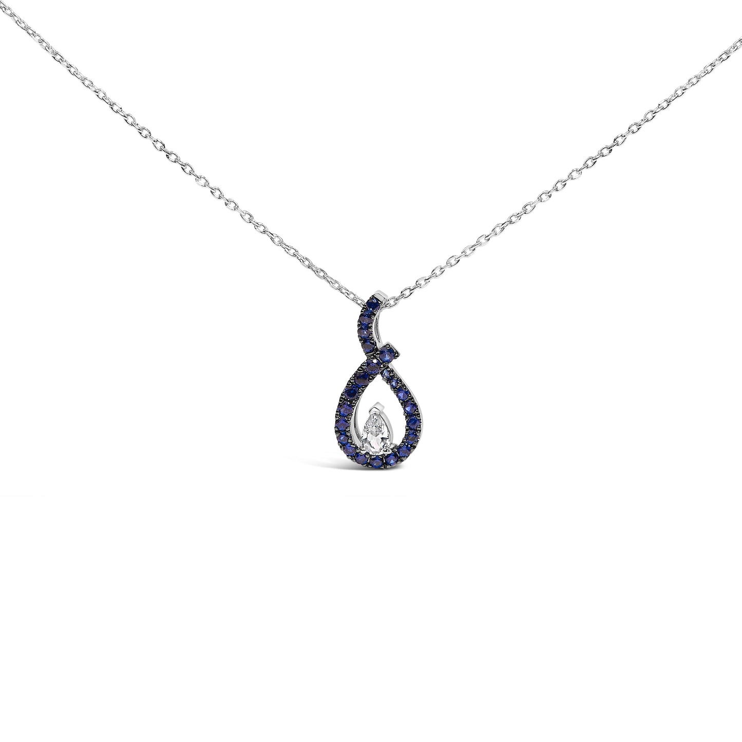 .925 Sterling Silver Created Blue and White Sapphire Teardrop Shaped Pendant Necklace - 18" Inches Bids.com