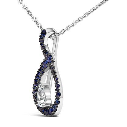 .925 Sterling Silver Created Blue and White Sapphire Teardrop Shaped Pendant Necklace - 18" Inches Bids.com