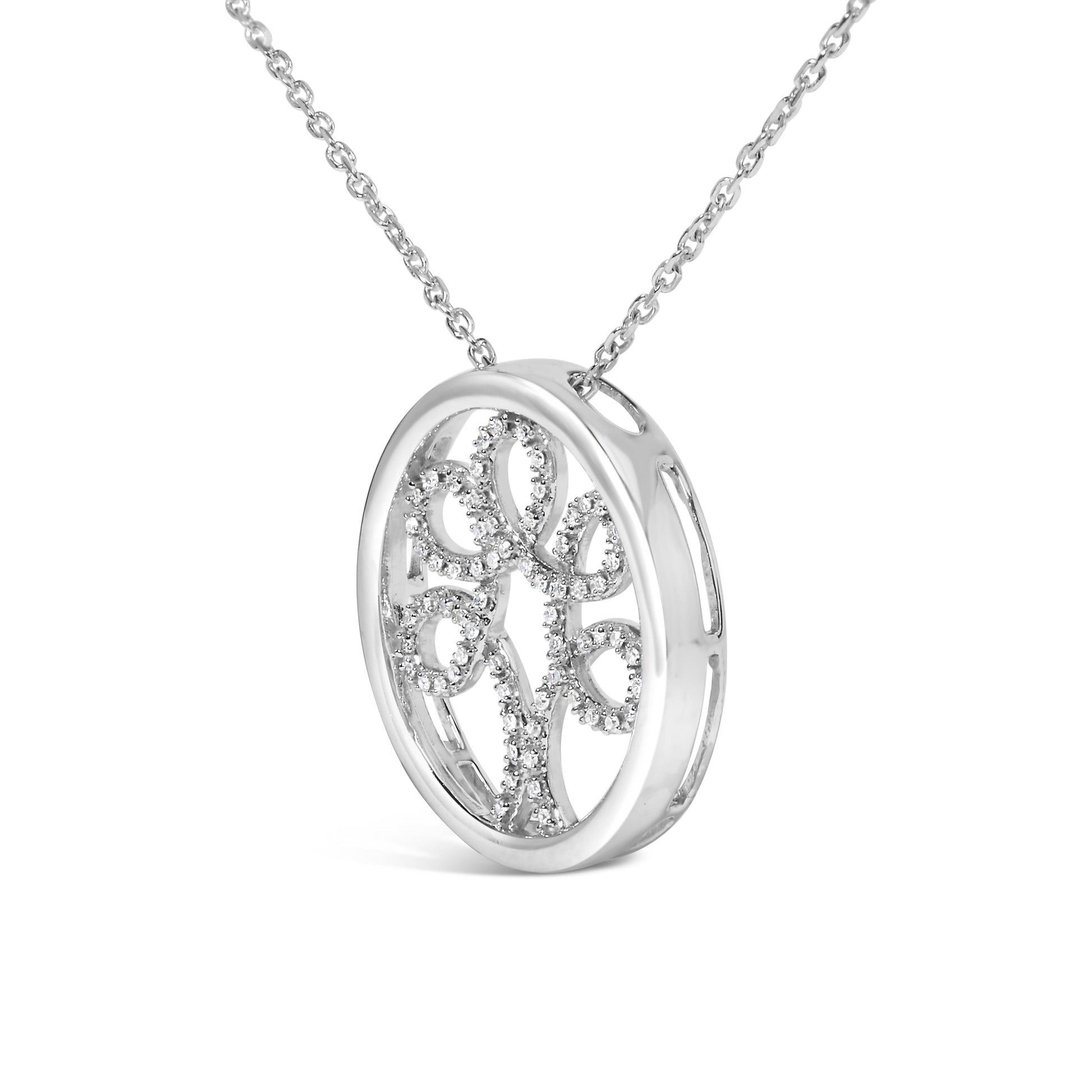 .925 Sterling Silver 1/10 Cttw Diamond Tree of Life Pendant Necklace (I-J Color, I3 Clarity) Bids.com